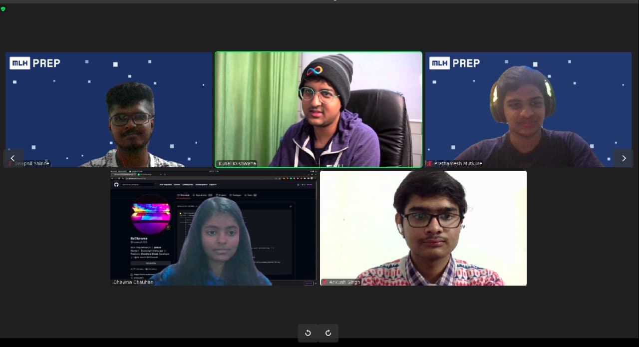 Bhawna and other developers receiving guidance during an MLH Prep video call