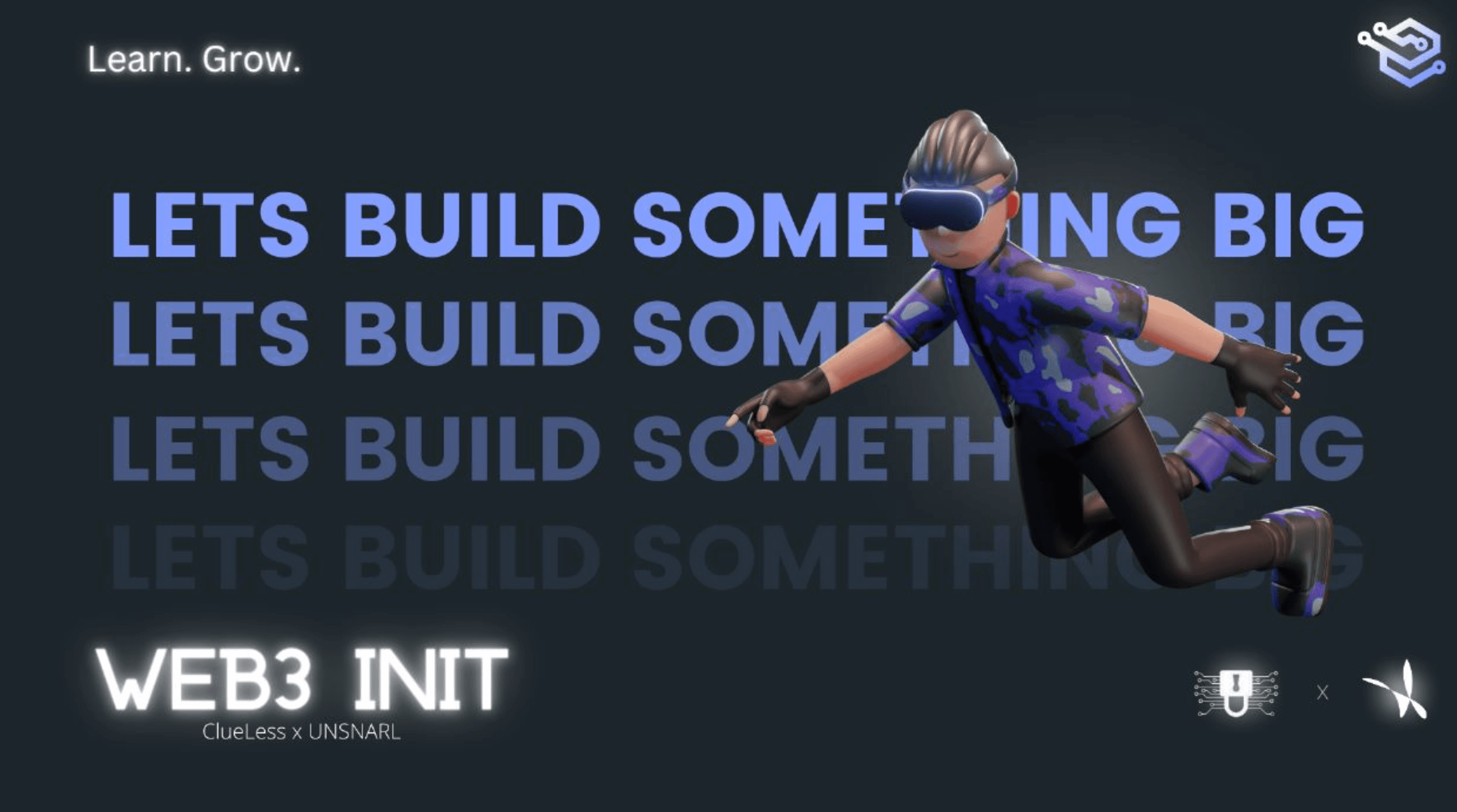 Web3 Init hackathon artwork with the message Let's build something big